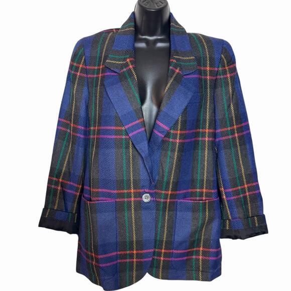 Liz Claiborne Jackets & Blazers - VTG LIZ CLAIBORNE PURPLE PLAID BLAZER JACKET 80s 90s RETRO PREPPY OVERSIZED 8